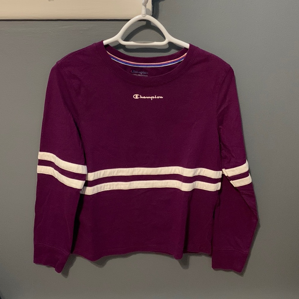 PURPLE LONG-SLEEVE LOOSE-FIT CROP TOP